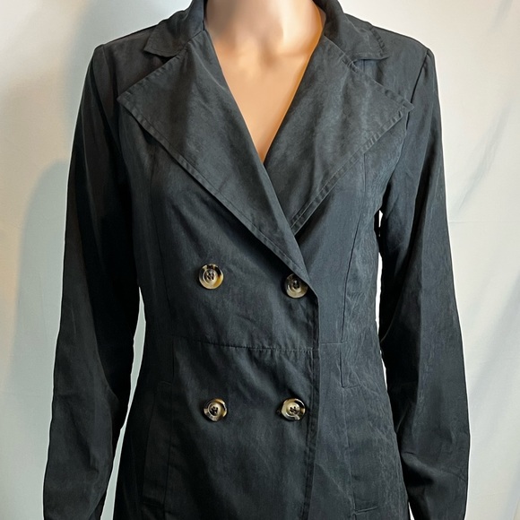 SHEIN Suede Double-Breasted Lightweight Long Coat, Black | S - Picture 5 of 16